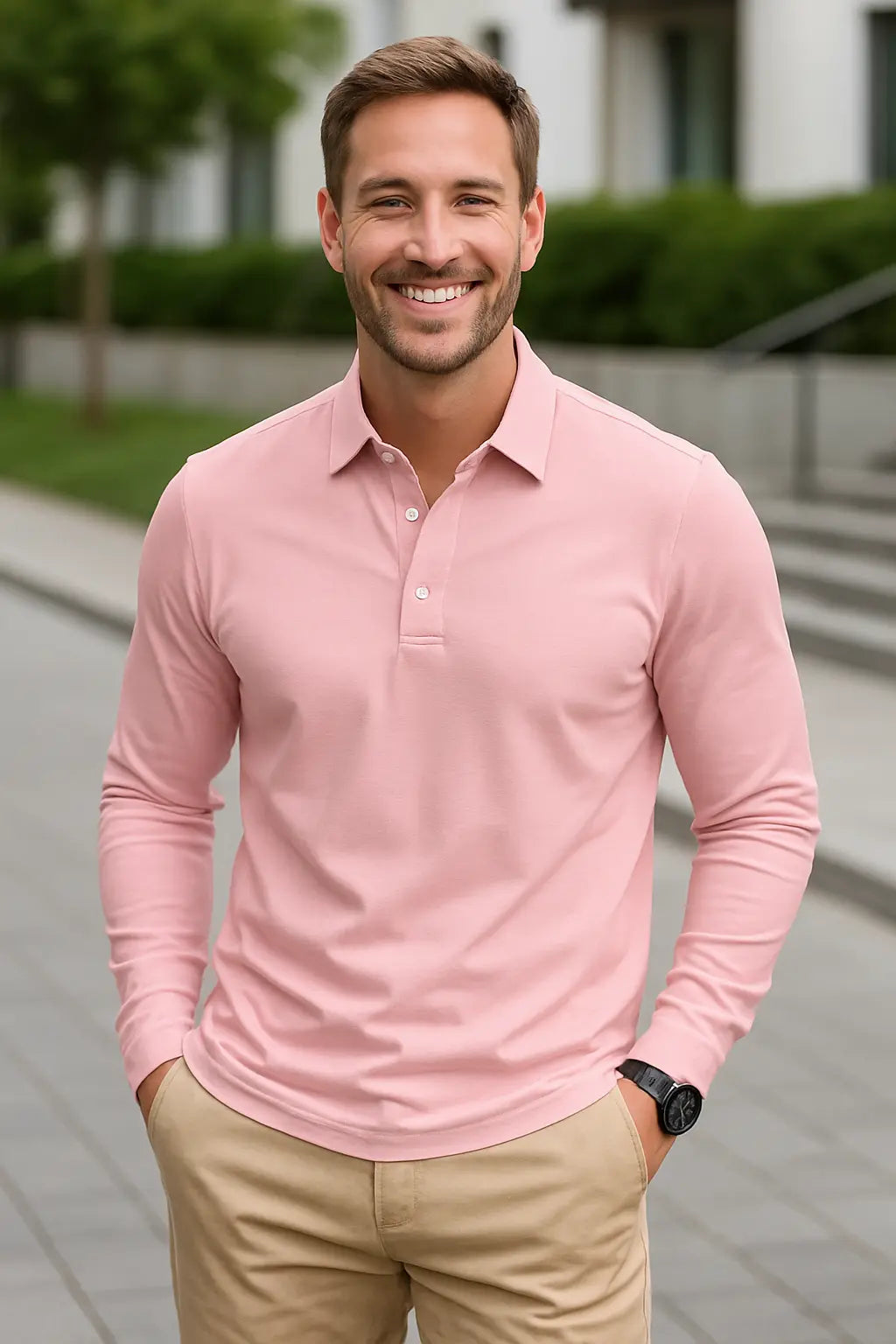 Heren Langmouwen Shirt, Wijde Pasvorm, Kralendetails, Lichtgewicht Top Voor Dagelijks Gebruik | VIQA VIQA© NEDERLAND