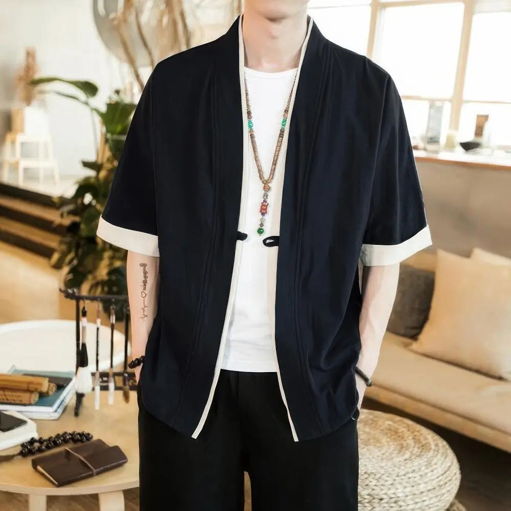 Kimono Lichtgewicht Overhemd Vest Voor Heren VIQA© NEDERLANDZwart-4XL