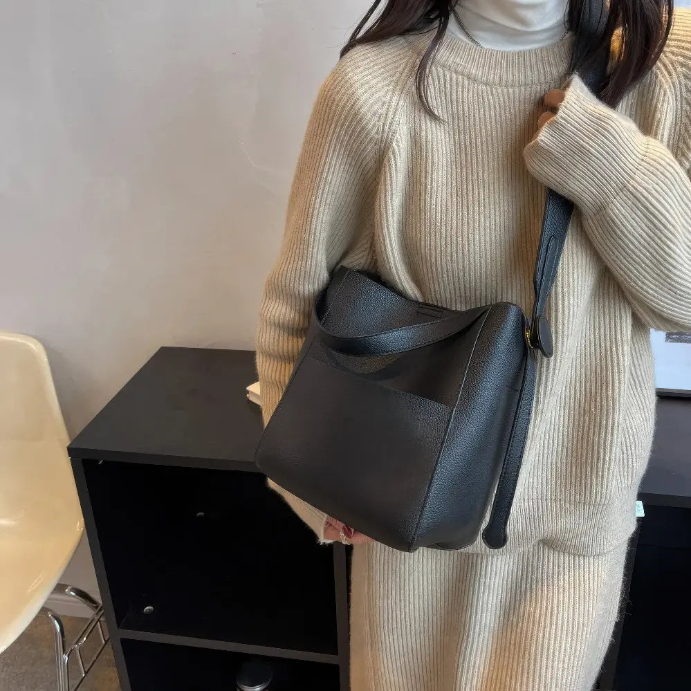 Damestas PU Leren Schoudertas VIQA© NEDERLANDZwart-25CMx25CMx14CM